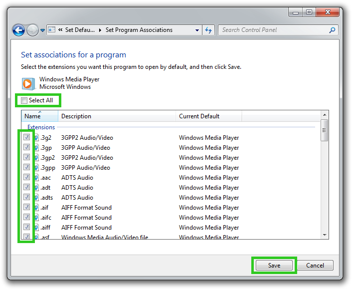 Set Program Associations screenshot